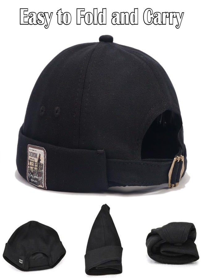 Gadfary Brimless Hats for Men Brimless Caps, Rolled Cuff Retro Docker Hat for Men Womens Skull Cap with Adjustable Brimless Beanie Hat (Denim Black) - Image 5